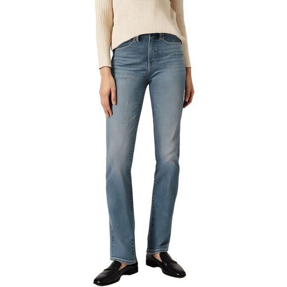 Women’s High-Rise Straight Jeans Light Wash Cotton Blend Stretch Zipper